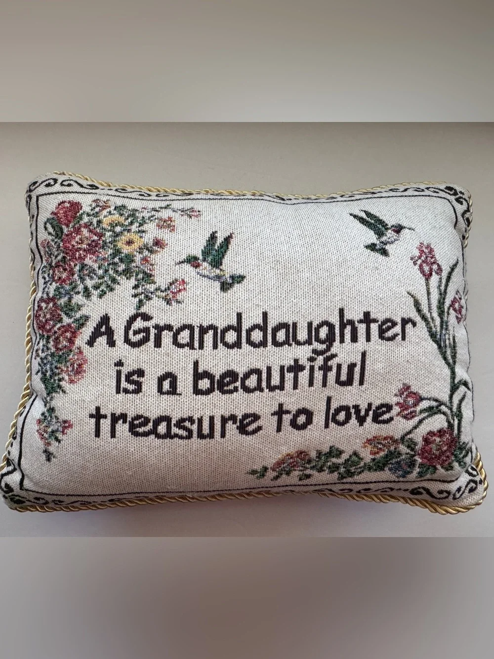 “A Granddaughter Is a Beautiful Treasure to Love” Floral Tapestry Throw Pillow